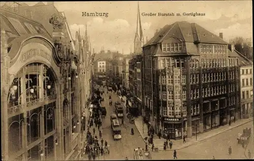 Ak Hamburg, Großer Burstah m. Gertighaus, Gebrüder Alsberg G., Zigarrenladen, Straßenbahn