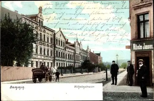 Ak Demmin in Vorpommern, Wilhelm Straße, Geschäft Wilhelm Jansen, Kutsche