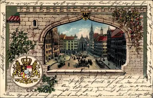 Litho München, Marktplatz, Wappen