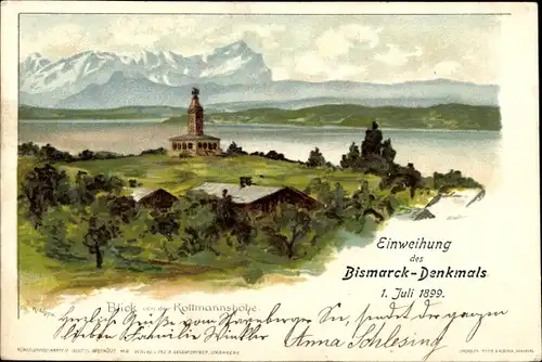 Künstler Litho Lipps, R., Rottmannshöhe Berg am Starnberger See in Oberbayern, Denkmal, Panorama