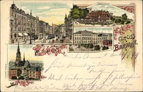 Litho Barmen Wuppertal in Nordrhein Westfalen, Altenmarkt, Fischertal, Kirche, Töchterschule