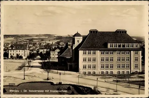 Ak Werdau in Sachsen, Holzstraße mit Knabenschule