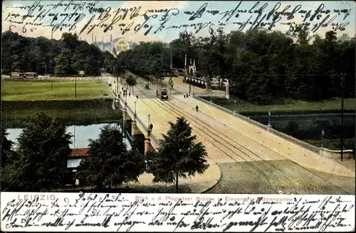 Ak Leipzig, Blick von der Plagwitzer Brücke zum Palmengarten