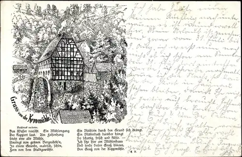 Litho Dresden Nordost Schönfeld Weißig Cunnersdorf, Blick auf die Keppmühle