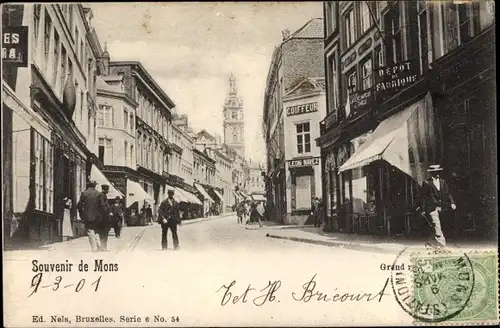 Ak Mons Wallonien Hennegau, Hauptstraße, Geschäfte