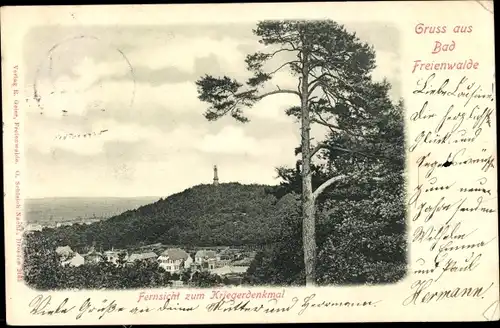 Ak Bad Freienwalde Oder, Fernsicht zum Kriegerdenkmal