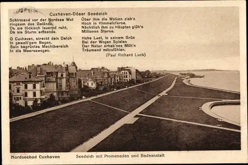 Ak Nordseebad Cuxhaven, Seedeich mit Promenaden und Badeanstalt, Gedicht Paul Richard Luck