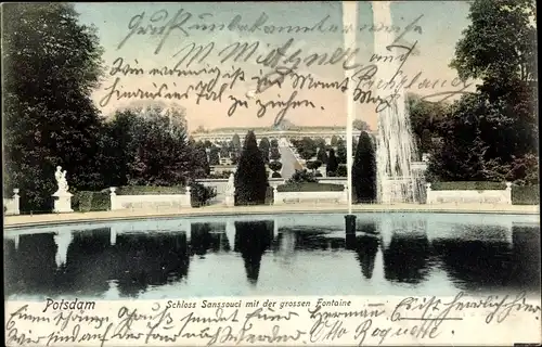 Ak Potsdam in Brandenburg, Schloss Sanssouci mit der großen Fontaine