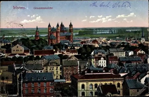 Ak Worms am Rhein, Gesamtansicht von Worms