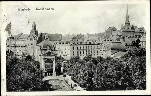 Ak Wiesbaden in Hessen, Kochbrunnen, Blick auf den Ort