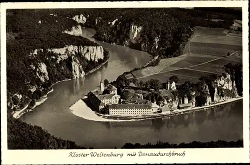 Ak Kelheim an der Donau Niederbayern, Fliegeraufnahme von Kloster Weltenburg