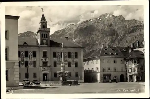 Ak Bad Reichenhall in Oberbayern, Marktplatz im Hintergrund Hochstauffen