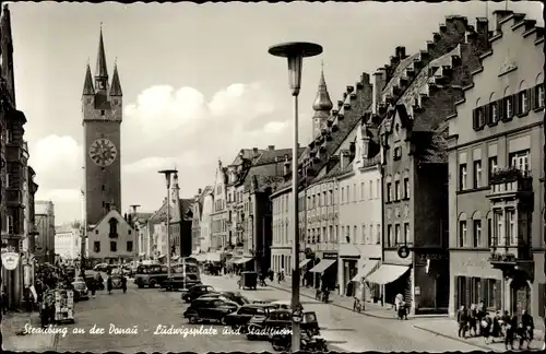 Ak Straubing an der Donau Niederbayern, Ludwigsplatz und Stadtturm