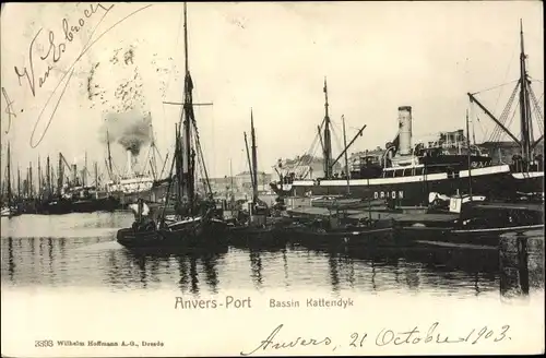 Ak Anvers Antwerpen Flandern, Port, Bassin Kattendyk