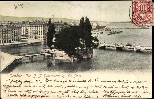 Ak Genève Genf Schweiz, Ile J.J. Rousseau, Le Port