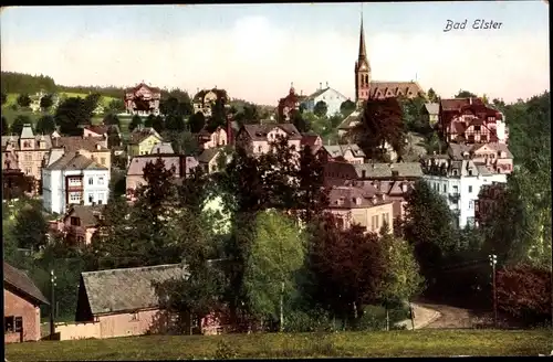 Ak Bad Elster im Vogtland, Teilansicht mit Kirche