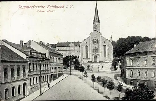Ak Schöneck im Vogtland, Unterer Markt, Kirche