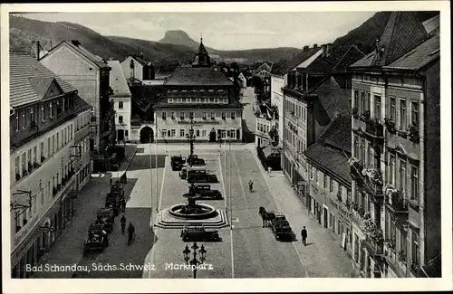 Ak Bad Schandau an der Elbe, Marktplatz, Brunnen, Gasthaus zur Gambrinus Brauerei