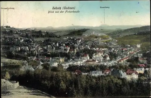 Ak Sebnitz in Sachsen, Blick von der Finkenbaude, Rosenberg, Grenadierburg