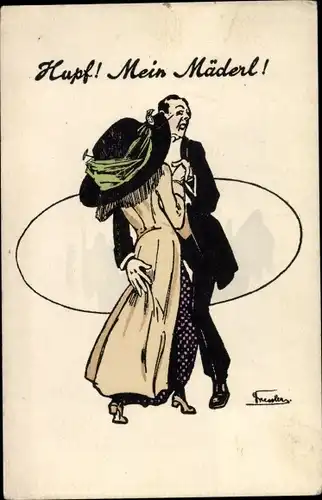 Künstler Ak Fressler, Hupf, mein Mädel, tanzendes Paar