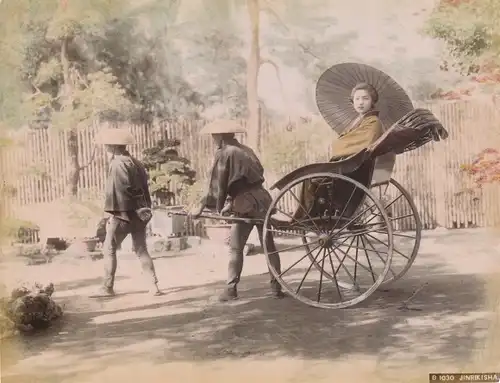 Foto Japanische Jin Rikscha, Frau mit Sonnenschirm