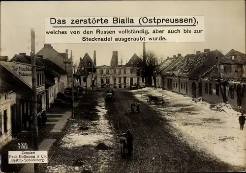 Ak Biała Piska Gehlenburg Bialla Ostpreußen, zerstörter Ortskern, Erster Weltkrieg