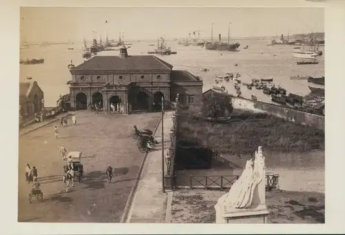 Foto Colombo Sri Lanka Ceylon, Hafenpartie, Anlegestelle, Rikschafahrer, um 1880