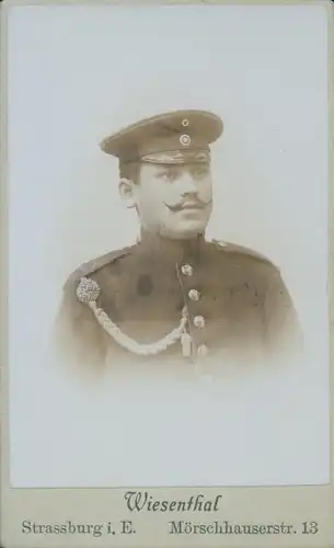 CdV Strasbourg Straßburg Elsass Bas Rhin, Deutscher Soldat, Schützenschnur, Schirmmütze, Portrait