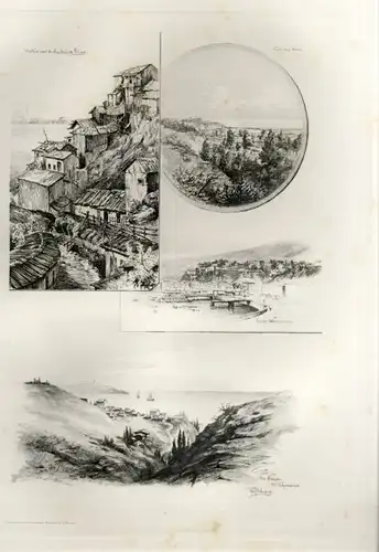 Photogravure Süd Amerika Ohlsen 1894, Quebrada Elias, Vina del Mar, Cerro Concepcion, bei Valparaiso
