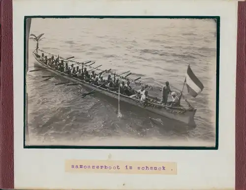 Foto Samoa, Kolonie, um 1900, Samoanerboot im Schmuck, Rücks.: Bangkok, Fluss Menam