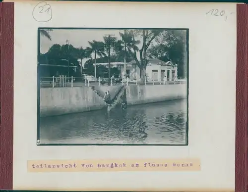 Foto Samoa, Kolonie, um 1900, Samoanerboot im Schmuck, Rücks.: Bangkok, Fluss Menam