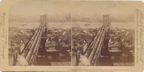 Stereo Foto New York City England, Brooklyn Bridge from World Building