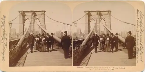 Stereo Foto New York City USA, On the Promenade, Brooklyn Bridge