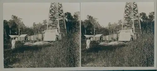 Stereo Foto Bohrturm, Erdöl, Weltreise 1914