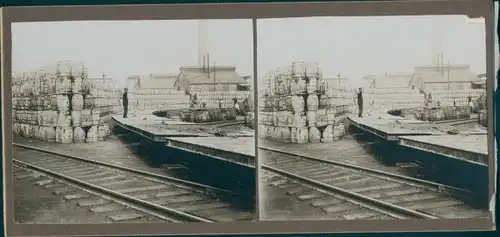 Stereo Foto Dänemark, Güterbahnhof, Verladung, Transport, Eisenbahngleise, Weltreise 1914