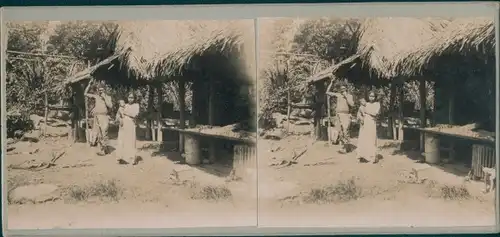 Stereo Foto Venezuela, Indianer, indios, Dorfpartie, Familie, Strohhütte, Weltreise 1914