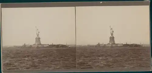 Stereo Foto New York City USA, Freiheitsstatue, Statue of Liberty, Liberty Island, Weltreise 1914