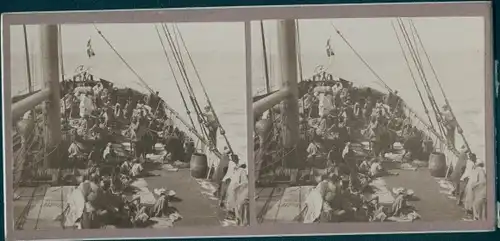 Stereo Foto Dampfer SS Berlin, Nordd. Lloyd Bremen, Afrikaner an Deck, Weltreise 1914