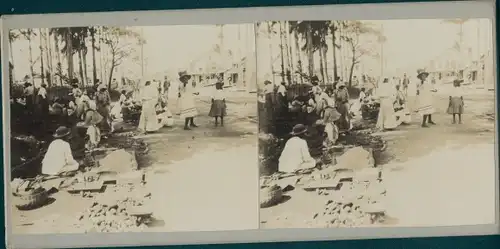 Stereo Foto Barbados, Markt, einheimische Händler, Obst, Gemüse, Weltreise 1914