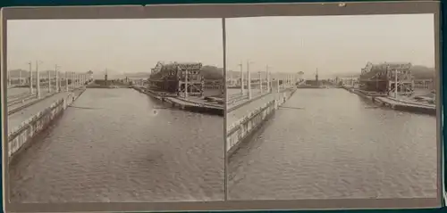 Stereo Foto Panama, Kanal, Schleuse, Weltreise 1914