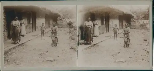 Stereo Foto Venezuela, Einheimische, Indios, Indianer, Dorfpartie, Kinder, Weltreise 1914