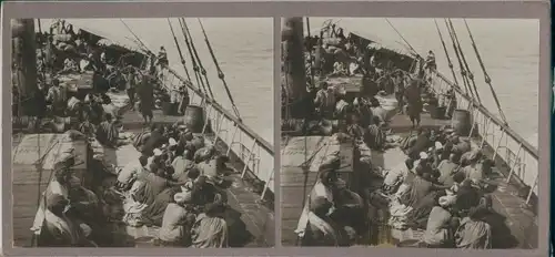 Stereo Foto Gambia, Einheimische auf einem Schiff, Weltreise 1914