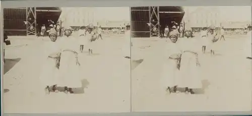 Stereo Foto Barbados, Zwei einheimische Mädchen, Hafenpartie, Weltreise 1914