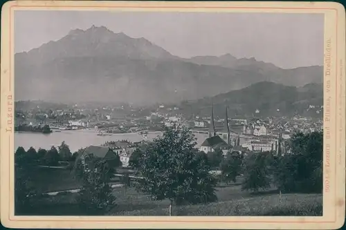 Kabinettfoto Luzern Stadt Schweiz, Panorama mit Pilatus, von Dreilinden gesehen