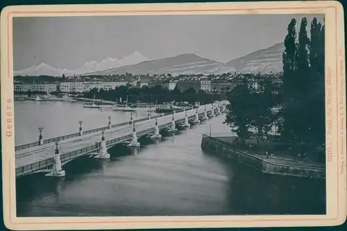 Kabinettfoto Genève Genf Schweiz, Pont du Mont Blanc, um 1890