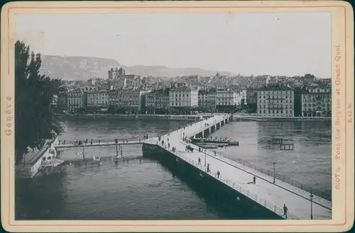 Kabinettfoto Genève Genf Schweiz, Pont du Bergues, Grand Quai, um 1890