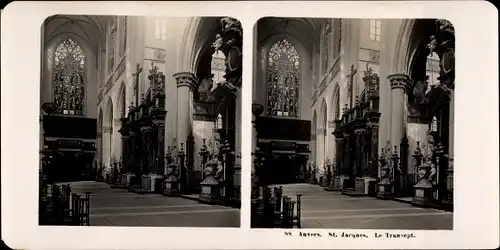 Stereo Foto Antwerpen Anvers Flandern, St. Jacques, Le Transept