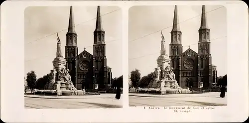 Stereo Foto Antwerpen Anvers Flandern, Monument de Loos, Eglise St. Joseph