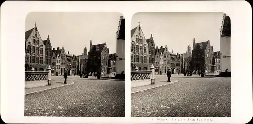 Stereo Foto Bruges Brügge Flandern Westflandern, La Place Jean Van Dyck