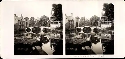 Stereo Foto Bruges Brügge Flandern Westflandern, Le pont et l'Entree du Beguinage